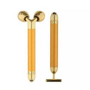 Electric sonic 2-in-1 beauty bar 24K golden pulse face massager 3D roller & T shape lifting bar